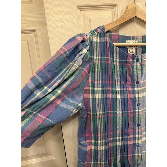 Vintage Matti Sport Pastel Plaid Cottage core PinTuck Midi 100% Cotton Dress‎ 10 - Picture 3 of 12
